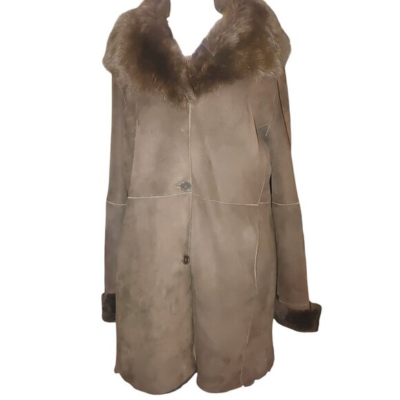 Olsen Europe Womens Lamb Fur Coat Size 10 Brown Shearling Button Closure Turkey - Picture 8 of 13